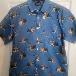 Canyon Creek Blue Bigfoot Fishing Pattern Men's Casual Shirt